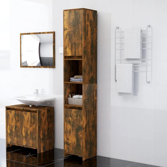 Armoire de bain Chêne fumé 30x30x183,5 cm Bois d'ingénierie