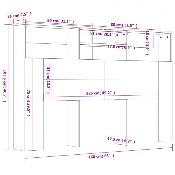 Armoire de tête de lit Chêne sonoma 160x19x103,5 cm