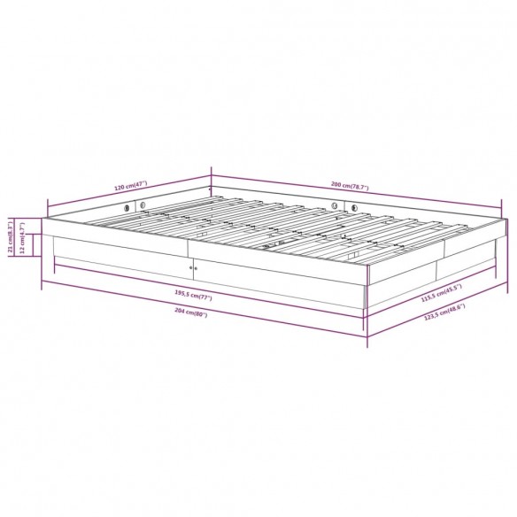 Cadre de lit Blanc Bois massif 120x200 cm