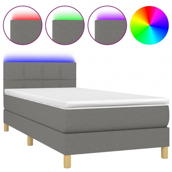 Cadre de lit avec matelas et LED Gris foncé 90x190cm