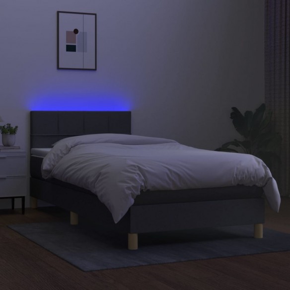 Cadre de lit avec matelas et LED Gris foncé 90x190cm