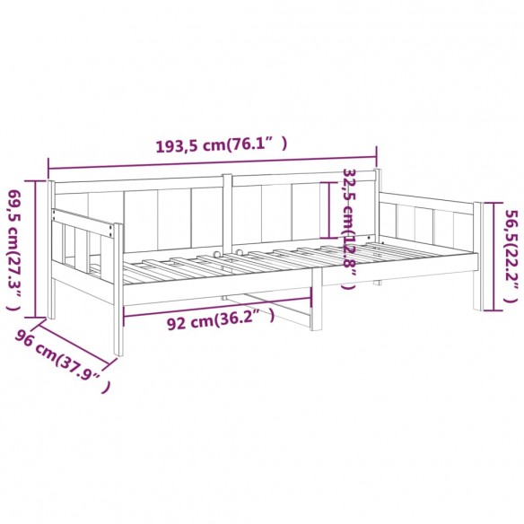 Lit de jour Blanc Bois massif de pin 90x190 cm