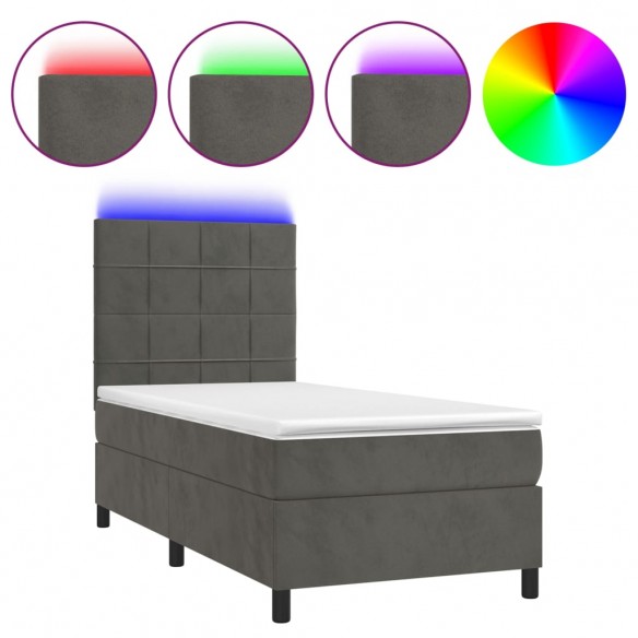 Cadre de lit matelas et LED Gris foncé 100x200 cm