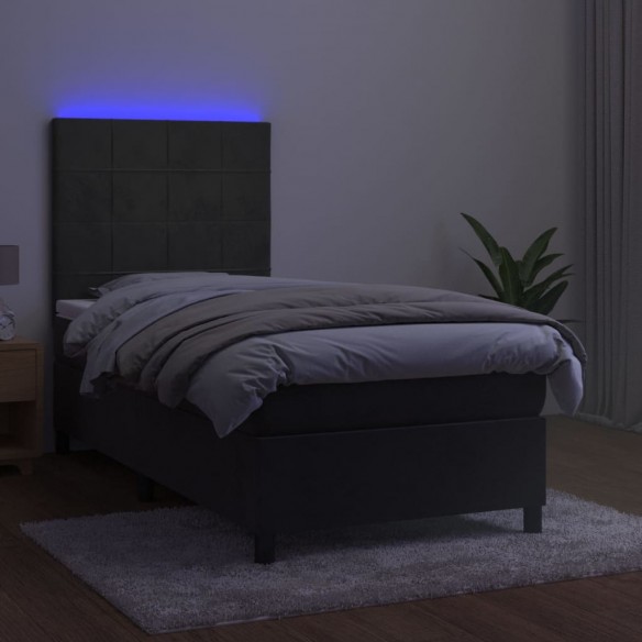 Cadre de lit matelas et LED Gris foncé 100x200 cm