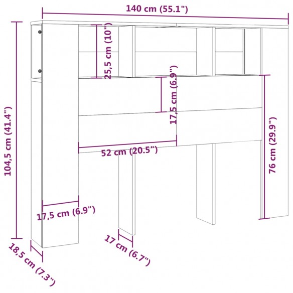 Armoire de tête de lit Blanc 140x18,5x104,5 cm