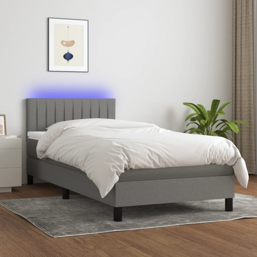 Cadre de lit avec matelas et LED Gris foncé 90x190cm