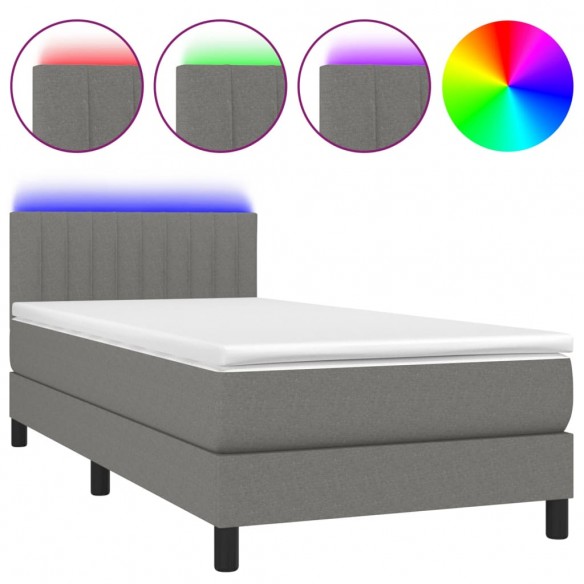 Cadre de lit avec matelas et LED Gris foncé 90x190cm