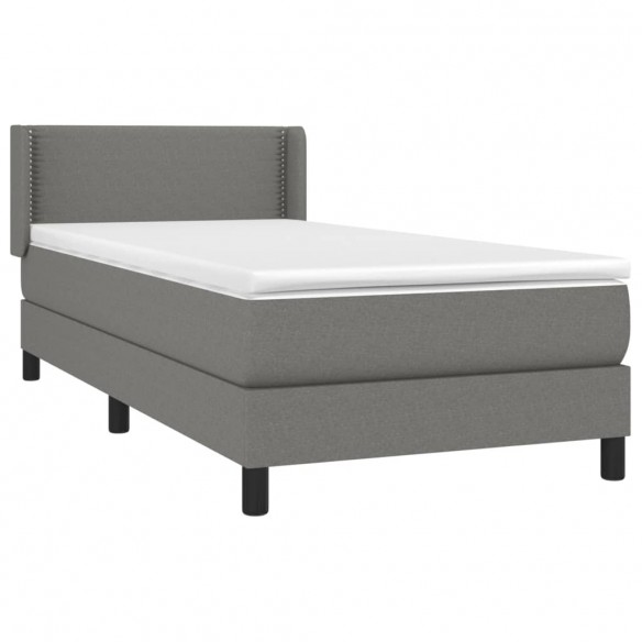 Cadre de lit et matelas Gris foncé 90x190 cm Tissu