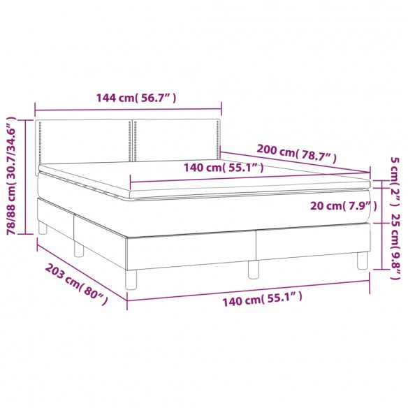 Cadre de lit et matelas et LED Gris foncé 140x200 cm