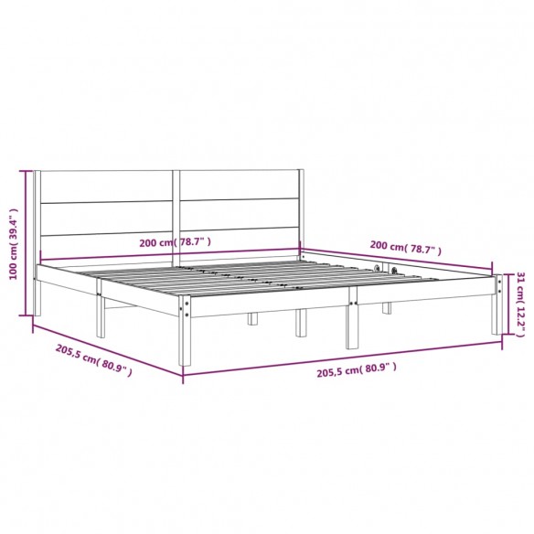 Cadre de lit Bois de pin massif 200x200 cm