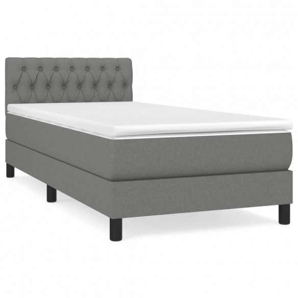 Cadre de lit et matelas Gris foncé 90x190 cm Tissu