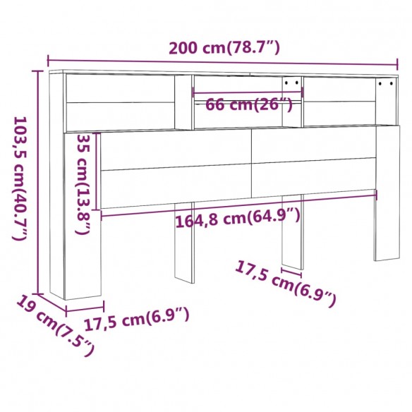 Armoire de tête de lit Blanc brillant 200x19x103,5 cm