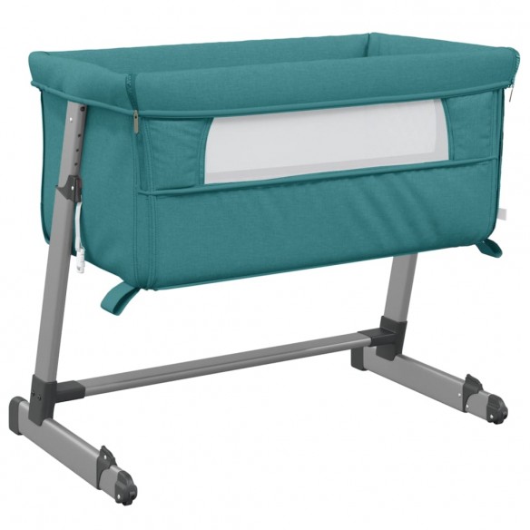 Lit pour bébé avec matelas Vert Tissu de lin