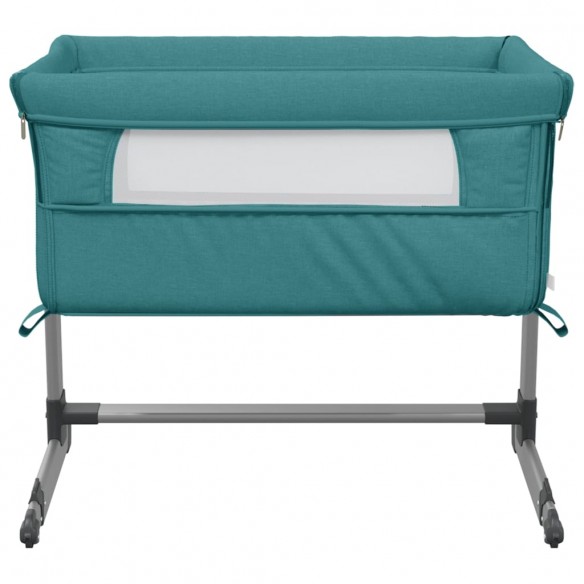 Lit pour bébé avec matelas Vert Tissu de lin