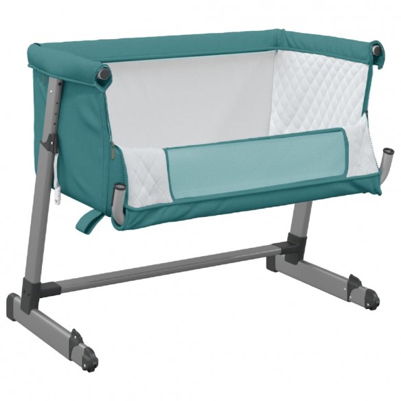 Lit pour bébé avec matelas Vert Tissu de lin