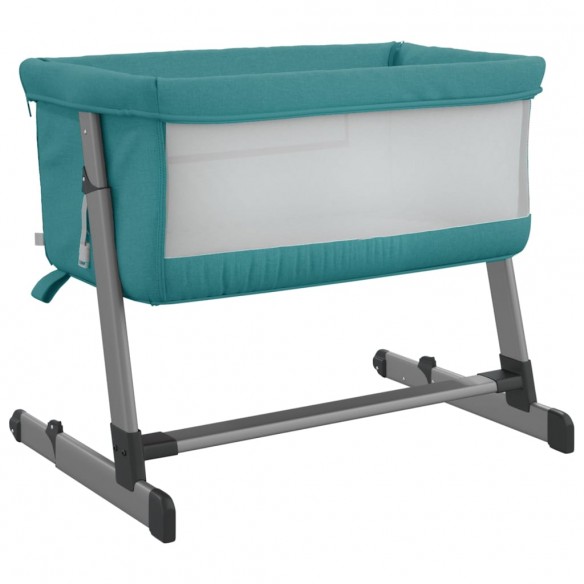 Lit pour bébé avec matelas Vert Tissu de lin