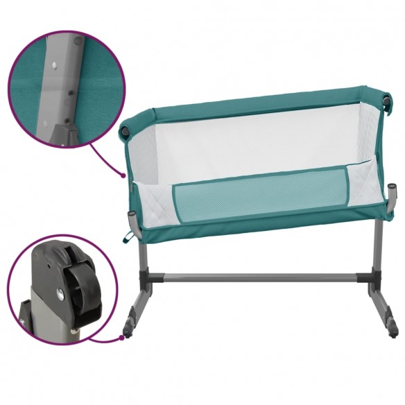 Lit pour bébé avec matelas Vert Tissu de lin