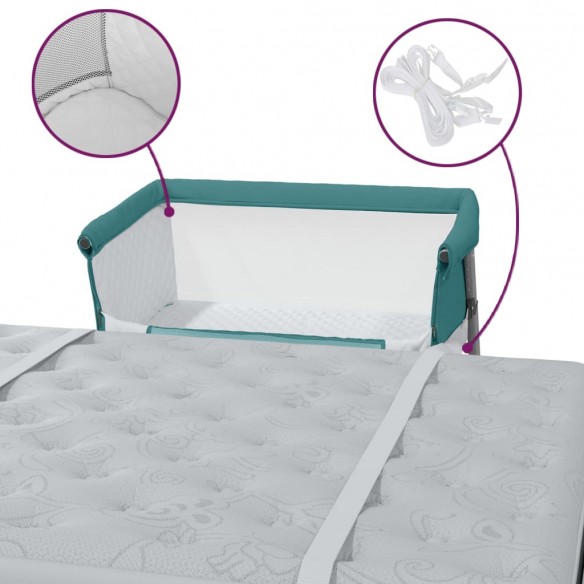 Lit pour bébé avec matelas Vert Tissu de lin