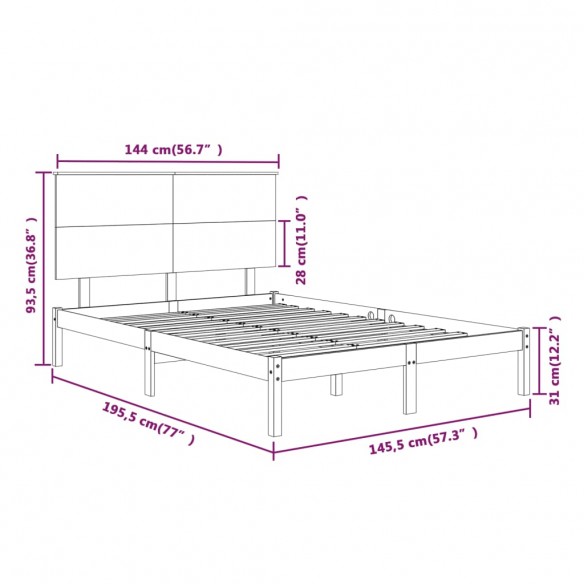 Cadre de lit Gris Bois de pin massif 140x190 cm