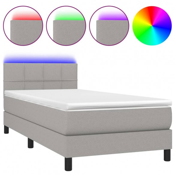 Cadre de lit avec matelas et LED Gris clair 80x200cm