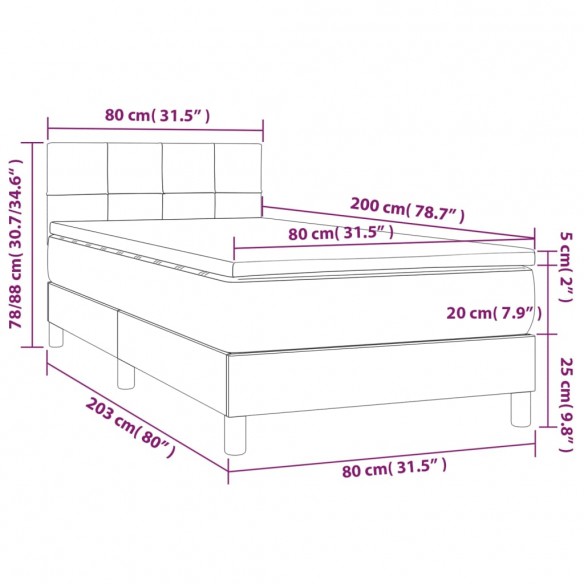 Cadre de lit avec matelas et LED Gris clair 80x200cm