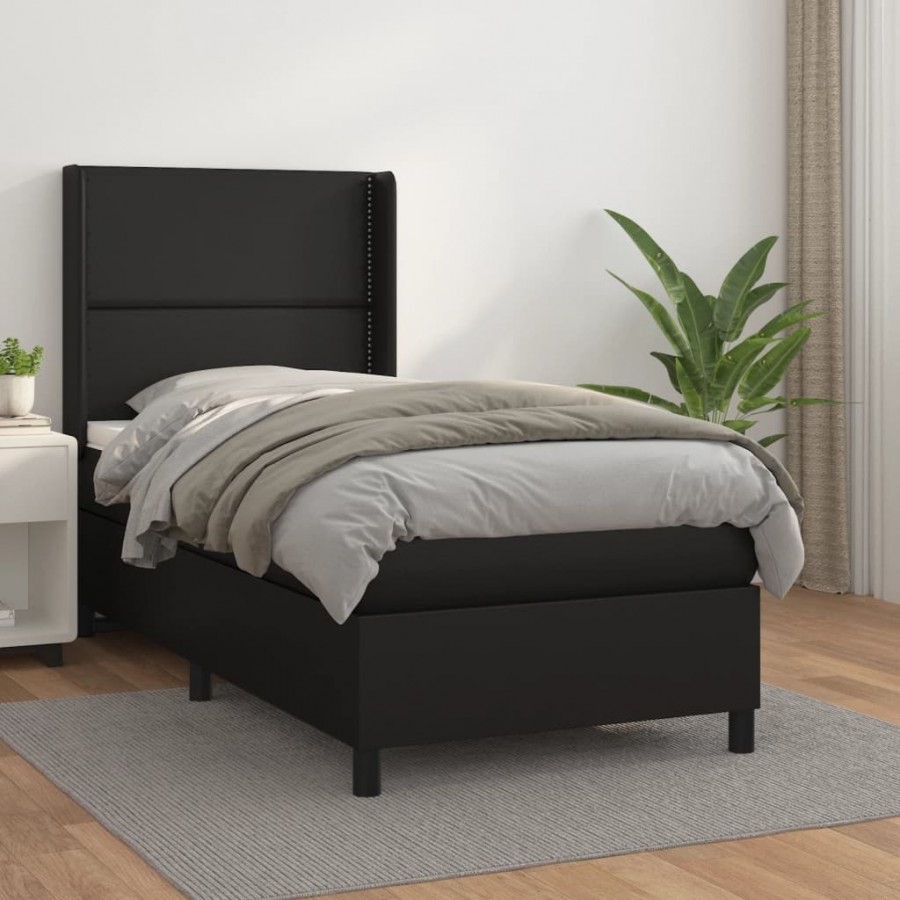 Cadre de lit avec matelas Noir 90x200 cm Similicuir