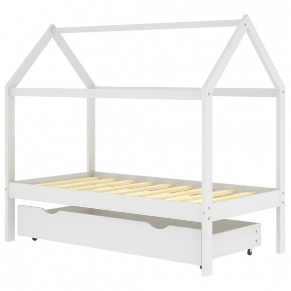 Cadre de lit enfant avec tiroir blanc bois pin massif 80x160 cm