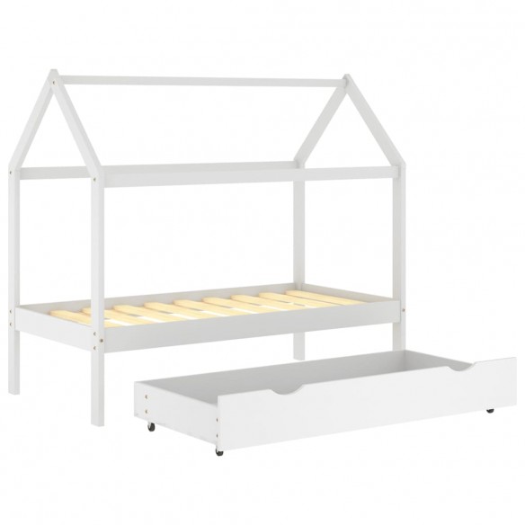 Cadre de lit enfant avec tiroir blanc bois pin massif 80x160 cm