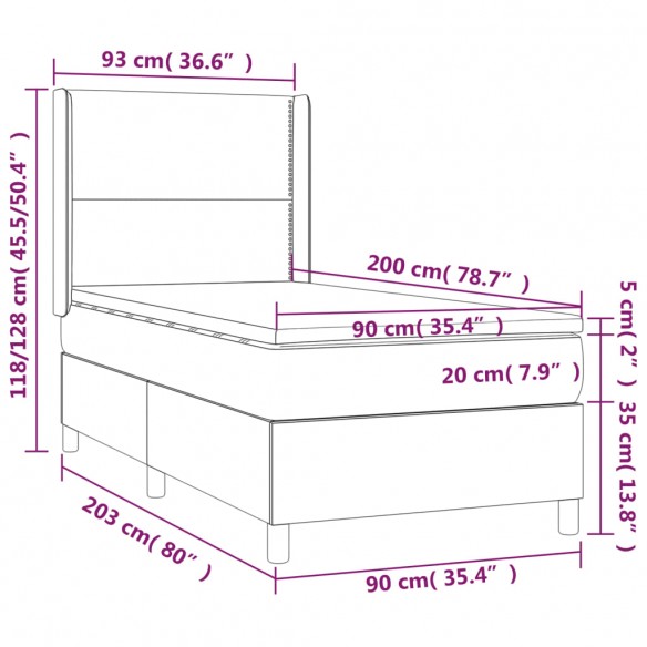 Cadre de lit matelas LED Noir 90x200 cm Similicuir