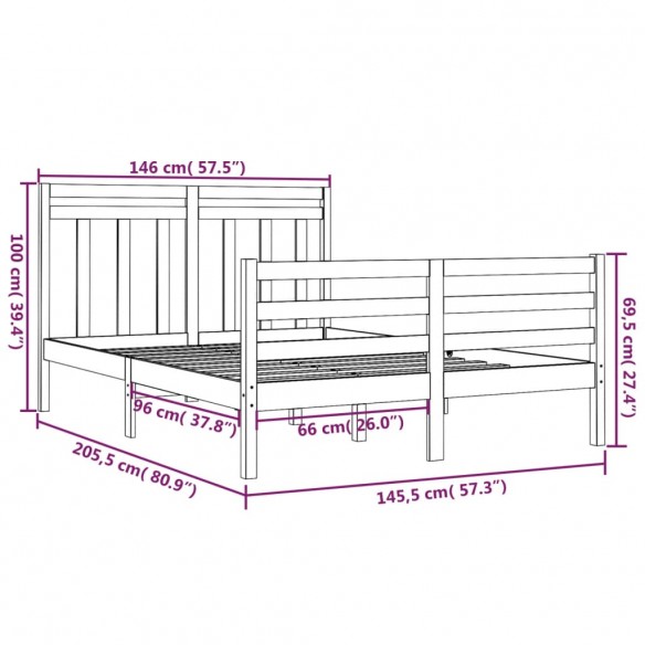 Cadre de lit Bois massif 140x200 cm