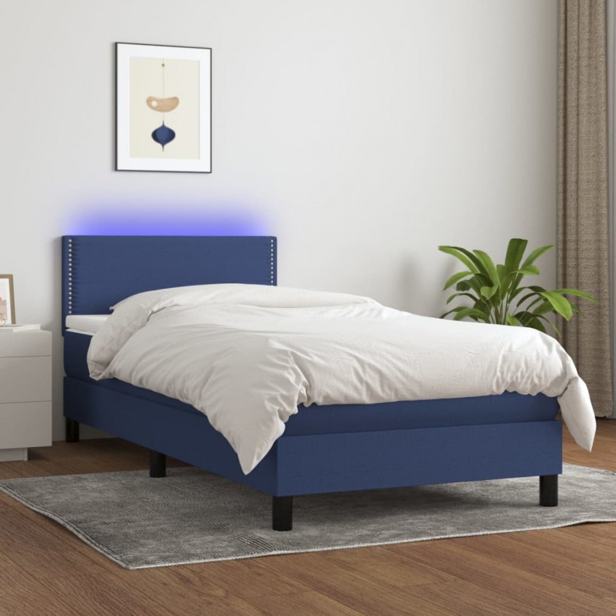 Cadre de lit avec matelas LED Bleu 90x200 cm Tissu