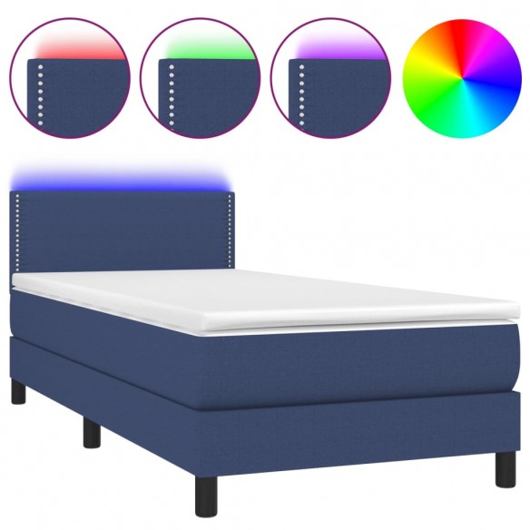 Cadre de lit avec matelas LED Bleu 90x200 cm Tissu