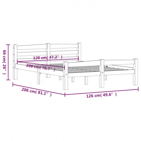 Cadre de lit Blanc Bois de pin massif 120x200 cm