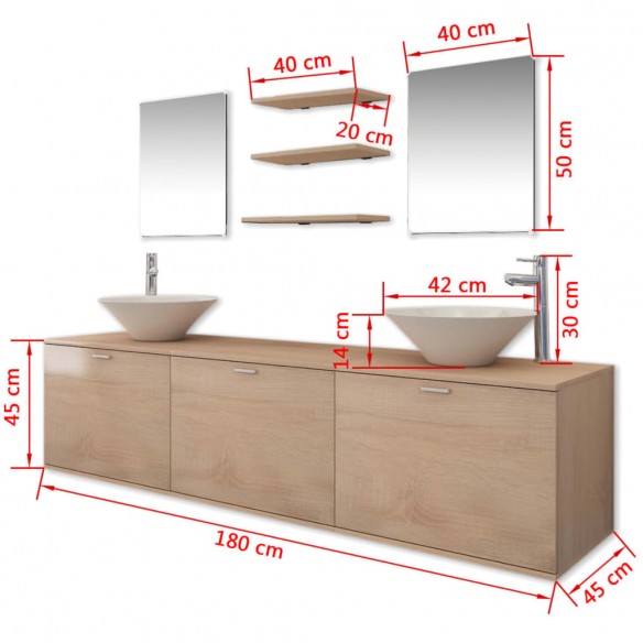 Dix pièces pour salle de bains avec lavabo et robinet beige