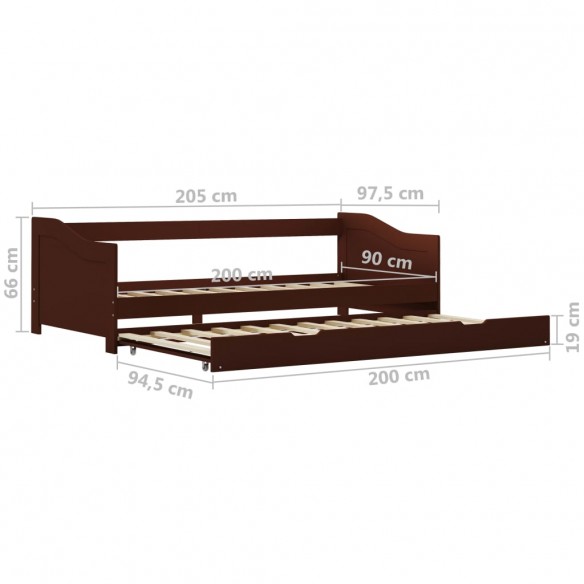 Cadre de lit extensible Marron foncé Bois de pin 90x200 cm