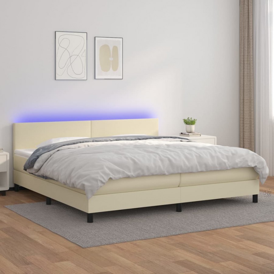 Cadre de lit avec matelas et LED Crème 200x200 cm