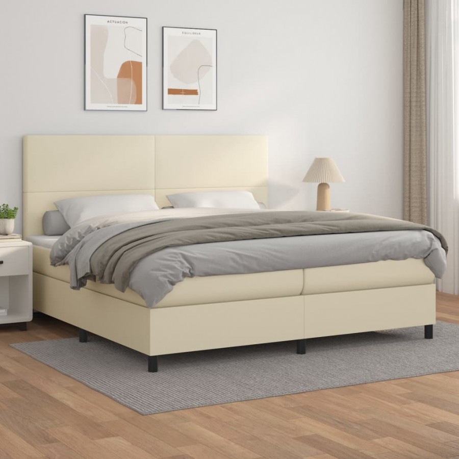 Cadre de lit avec matelas Crème 200x200cm Similicuir