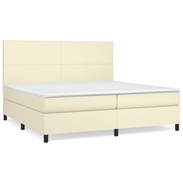 Cadre de lit avec matelas Crème 200x200cm Similicuir