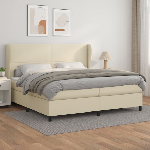 Cadre de lit avec matelas Crème 200x200cm Similicuir