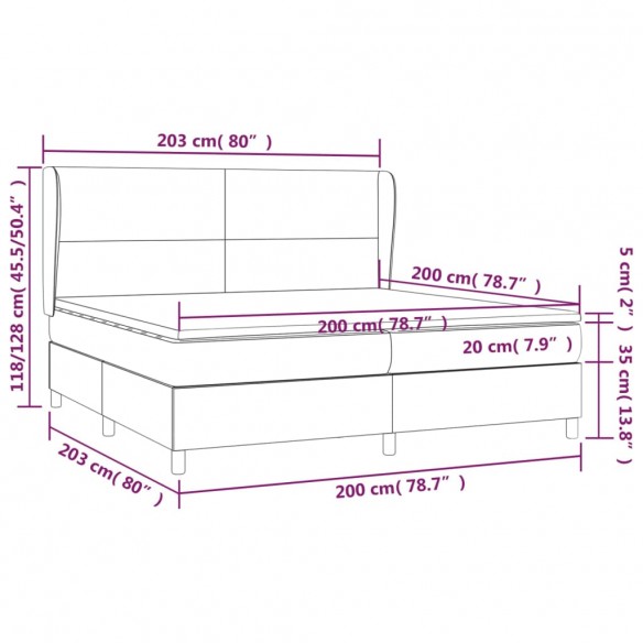 Cadre de lit avec matelas Crème 200x200cm Similicuir