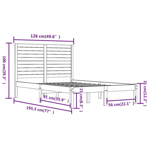 Cadre de lit bois massif 120x190 cm petit double