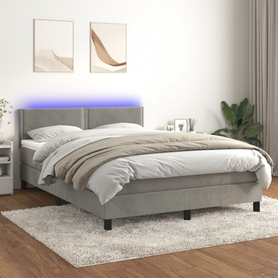 Cadre de lit avec matelas LED Gris clair 140x200 cm