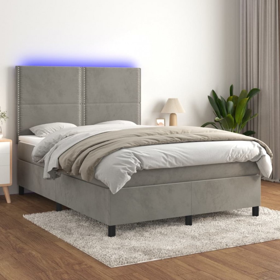 Cadre de lit matelas et LED Gris clair 140x190 cm