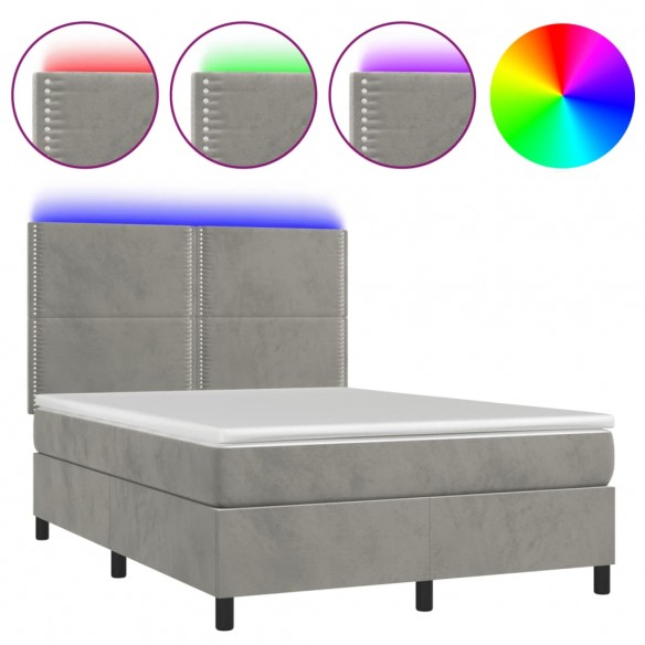 Cadre de lit matelas et LED Gris clair 140x190 cm