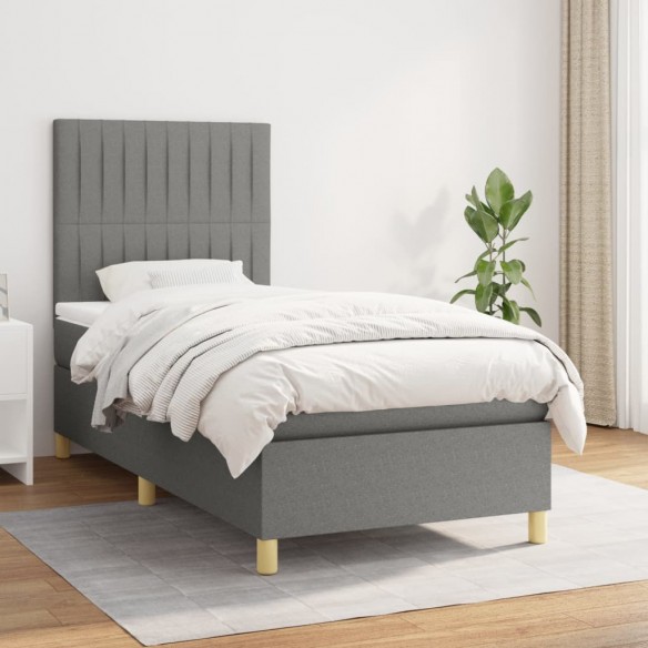 Cadre de lit avec matelas Gris foncé 100x200cm Tissu