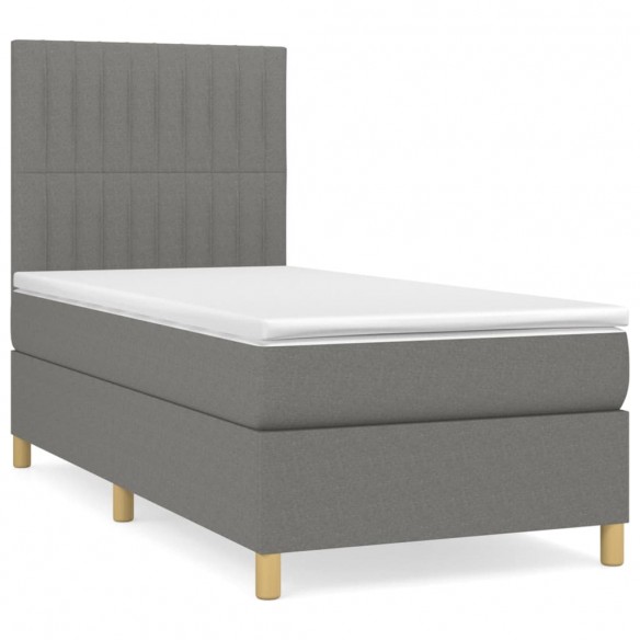 Cadre de lit avec matelas Gris foncé 100x200cm Tissu