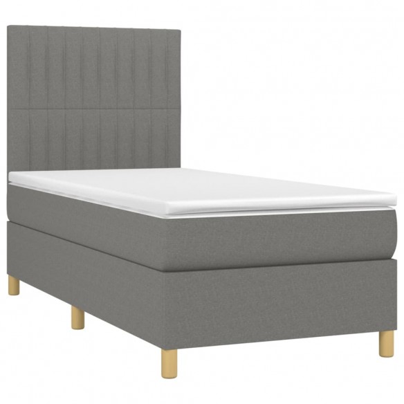 Cadre de lit avec matelas Gris foncé 100x200cm Tissu