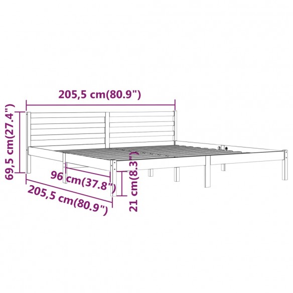 Cadre de lit Bois massif de pin 200x200 cm Marron miel