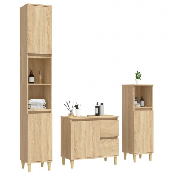 Ensemble d'armoires de salle de bain 3 pcs chêne sonoma