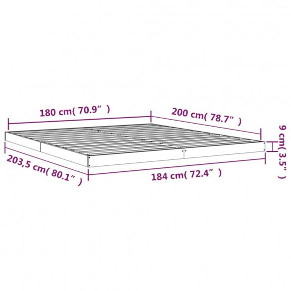 Cadre de lit noir 180x200 cm Super King bois de pin massif